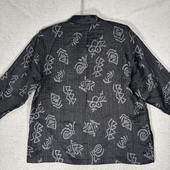 Chicos Top Women’s Size 2 (L) Black Linen Blend Artsy Boho‎ Artistic Abstract - Picture 11 of 14